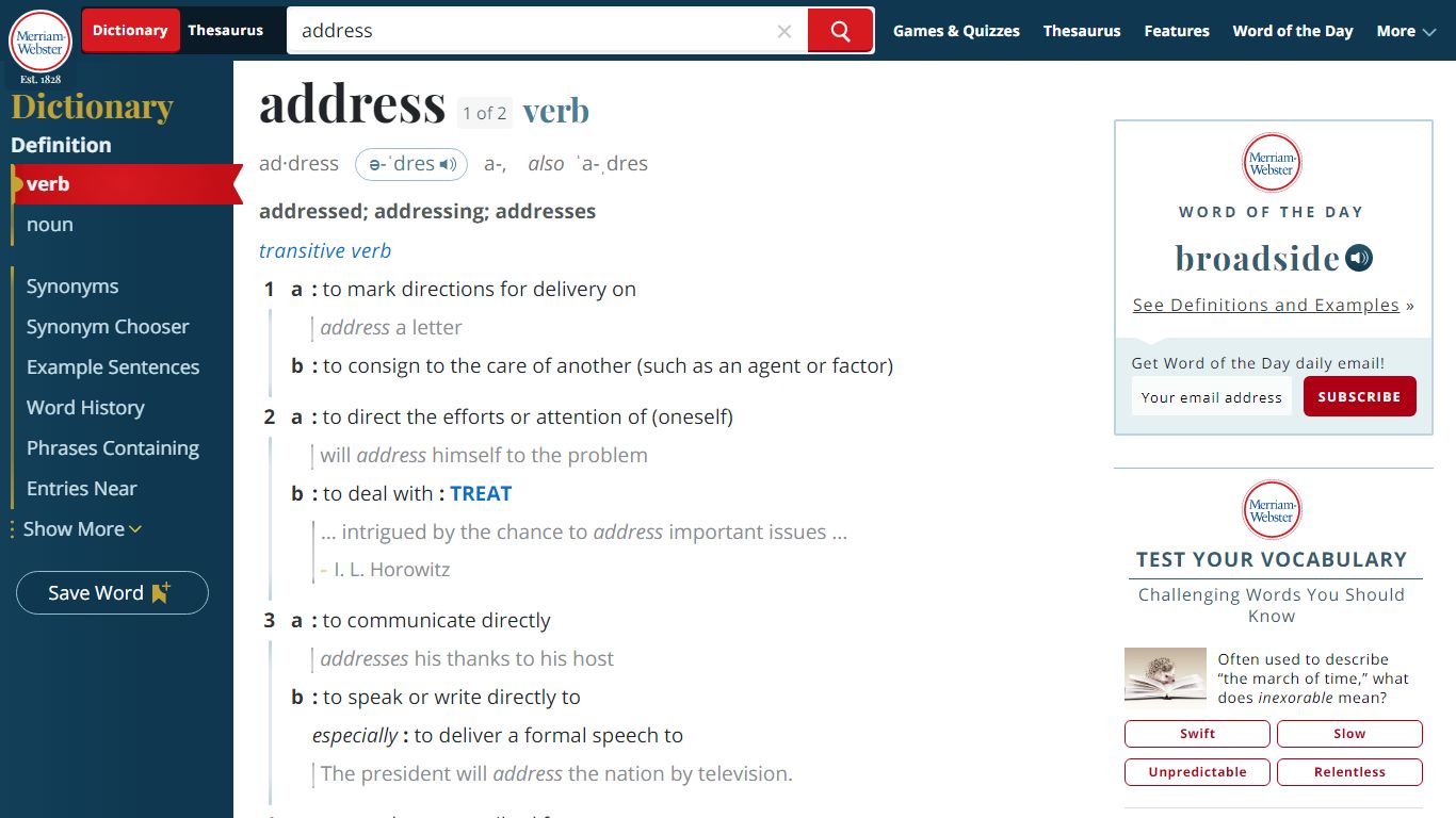 Address Definition & Meaning - Merriam-Webster