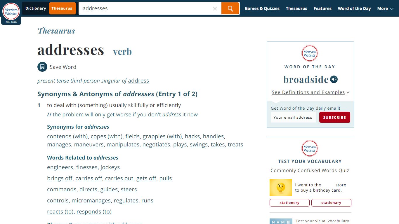 188 Synonyms of ADDRESSES | Merriam-Webster Thesaurus